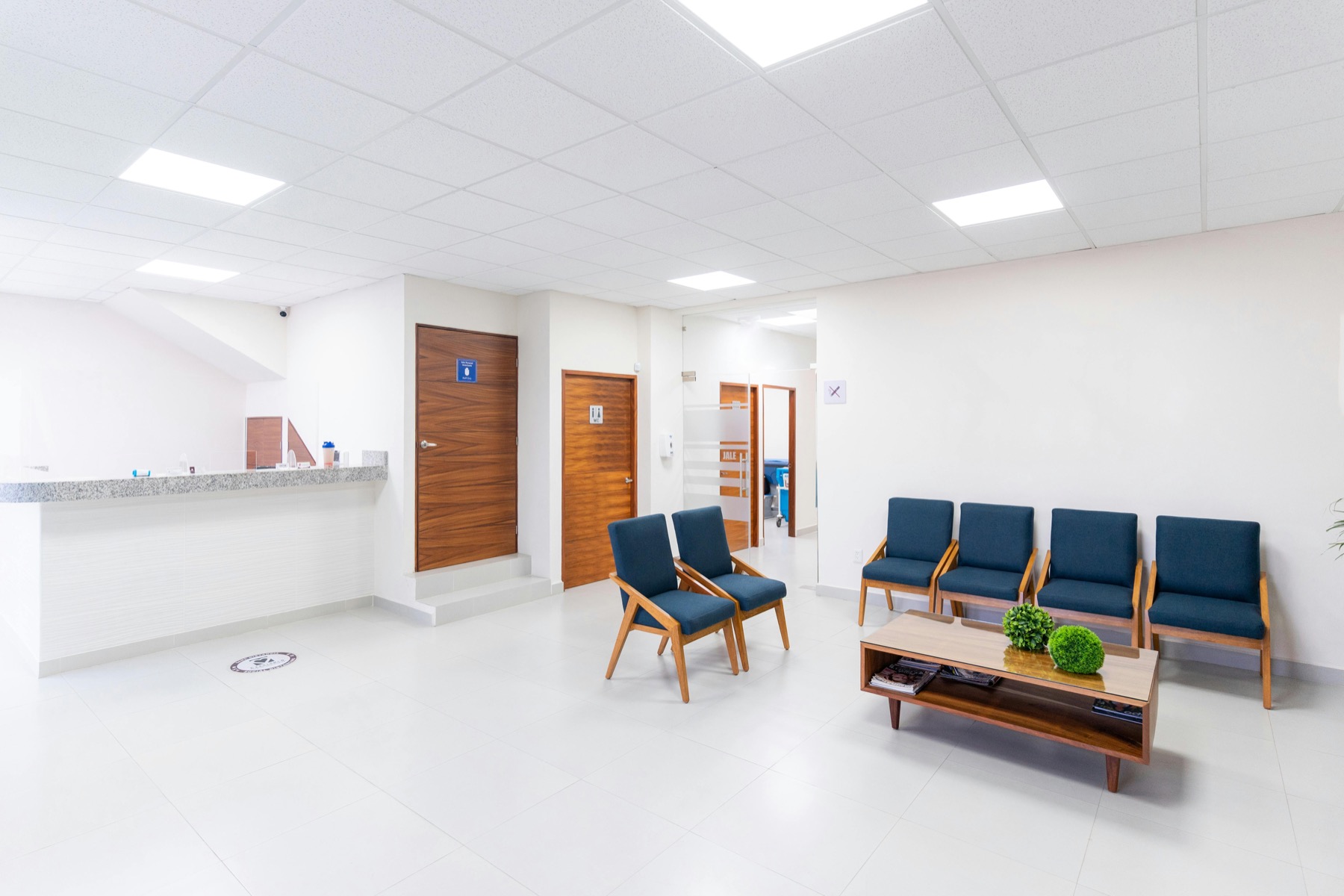 Calm clinic waiting area with seating